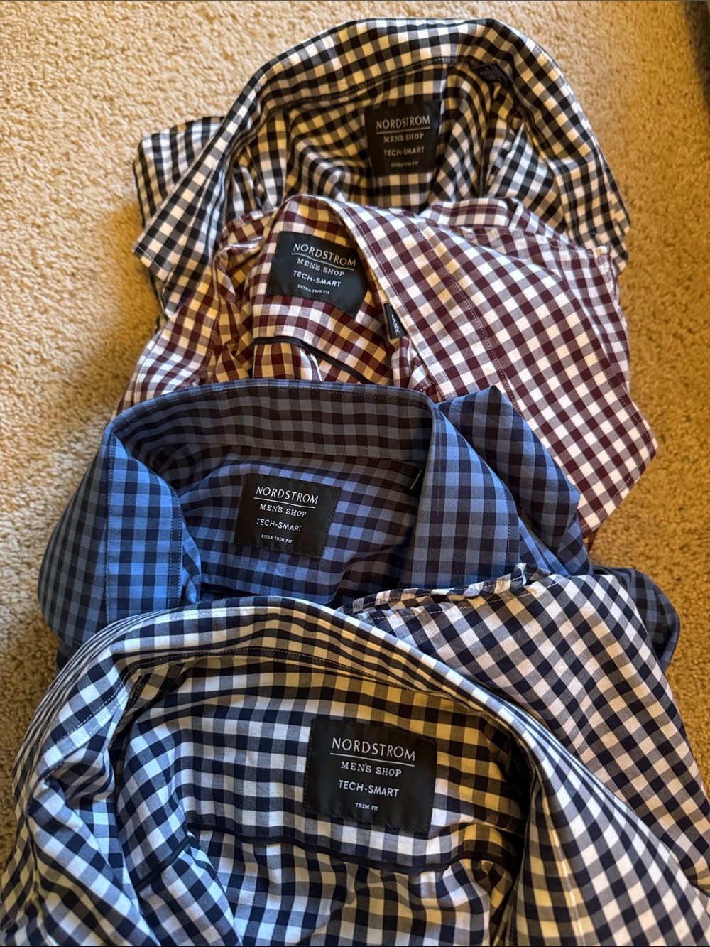 Nordstrom Men’s Gingham Button-Down Shirts - Navy, Black, Burgundy SET OF 4